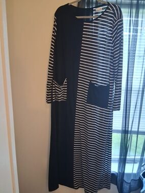Black and White Striped Maxi Cardigan